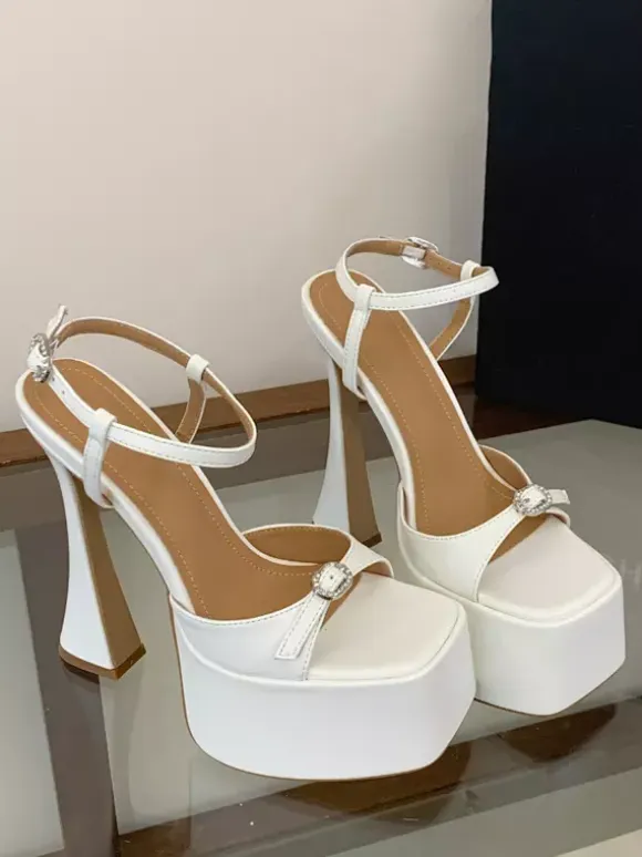 Black Sexy Sandals Platform Open Toe Buckle Detail High Heel Sandals