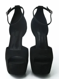Black Sexy Sandals Suede Peep Toe Platform Ankle Strap High Heel Sandals For Women