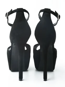 Black Sexy Sandals Suede Peep Toe Platform Ankle Strap High Heel Sandals For Women