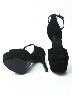 Black Sexy Sandals Suede Peep Toe Platform Ankle Strap High Heel Sandals For Women