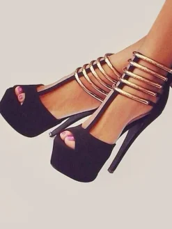Black Sexy Sandals Suede Platform Peep Toe T Type Ankle Strap Sandal Shoes Women High Heel Sandals