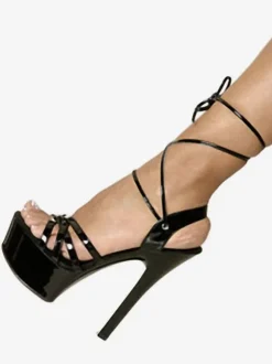 Black Sexy Sandals Women Platform Open Toe Lace Up High Heel Sexy Shoes