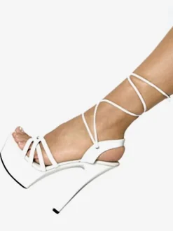 Black Sexy Sandals Women Platform Open Toe Lace Up High Heel Sexy Shoes