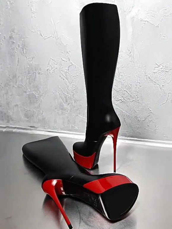 Black Sexy Shoes High Heel Boots Platform Round Toe Sky High Mid Calf Boots
