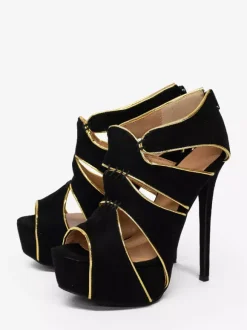 Black Sexy Shoes Plus Size Peep Toe Cut Out Sandals Women High Heel Sandals
