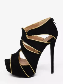 Black Sexy Shoes Plus Size Peep Toe Cut Out Sandals Women High Heel Sandals