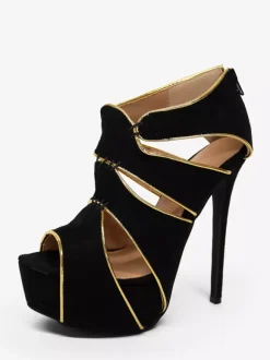 Black Sexy Shoes Plus Size Peep Toe Cut Out Sandals Women High Heel Sandals