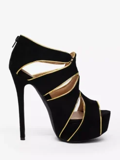 Black Sexy Shoes Plus Size Peep Toe Cut Out Sandals Women High Heel Sandals
