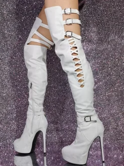 Black Sexy Thigh High Boots Platform Cut Out Over The Knee Boots