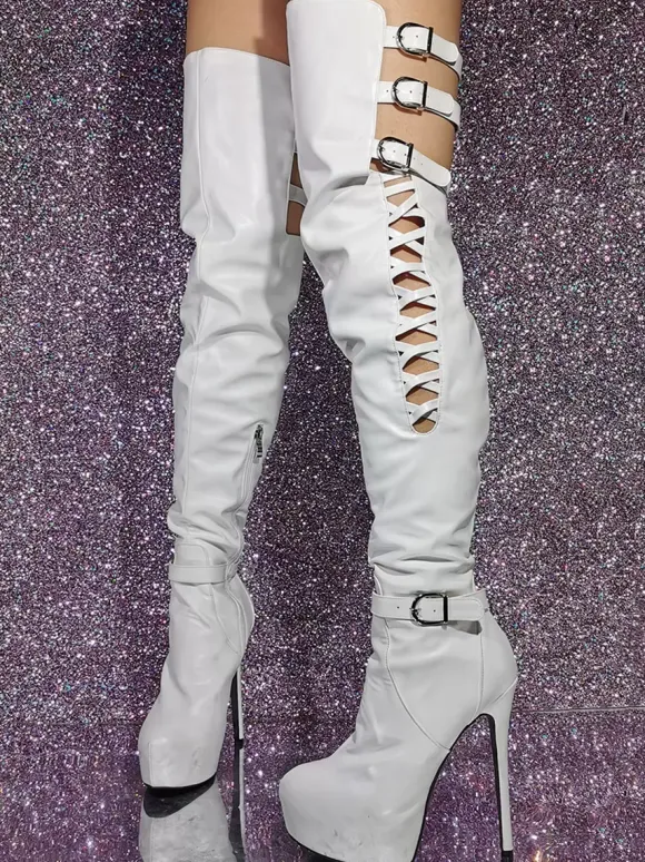 Black Sexy Thigh High Boots Platform Cut Out Over The Knee Boots