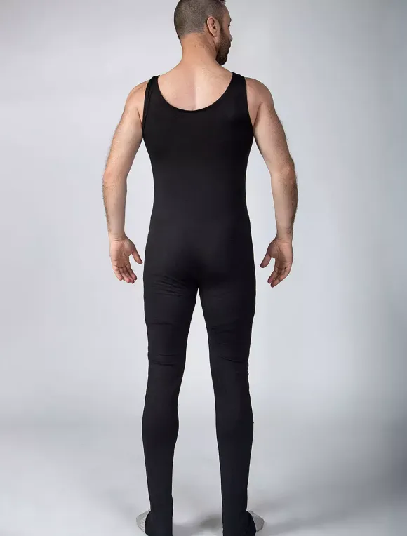 Black Shiny Metallic Wrestling Sleevesless Singlet with Golden Pattern Bodysuit