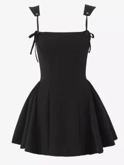 Black Strap Flared Mini Dress With Lace-up Back 2026