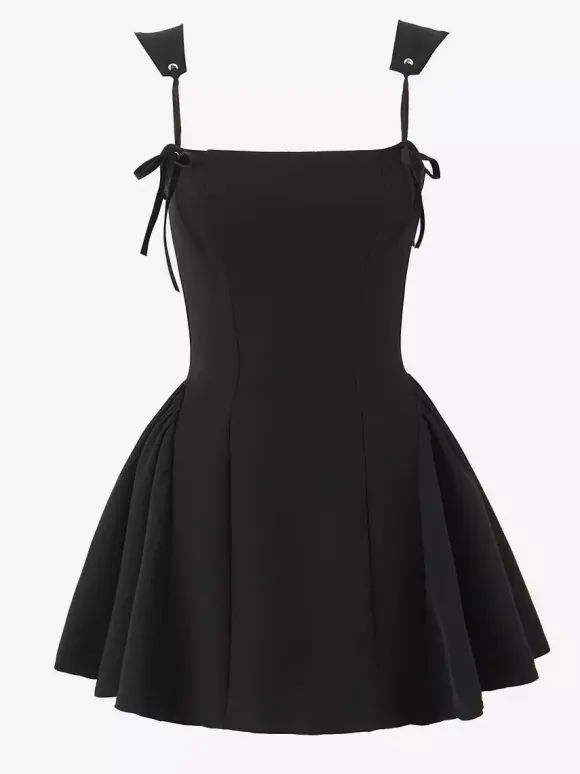 Black Strap Flared Mini Dress With Lace-up Back 2026