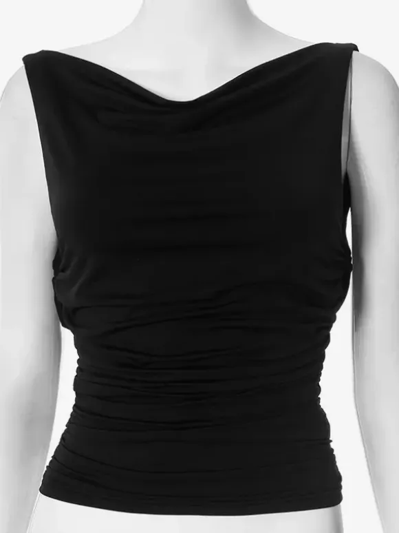 Black Tanks Top Sleeveless V-back Ruched Summer Top For Women 2026