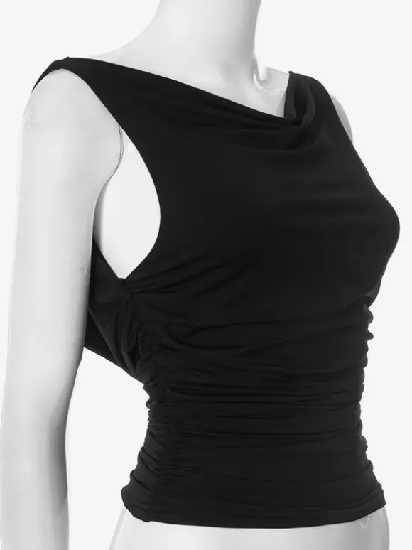 Black Tanks Top Sleeveless V-back Ruched Summer Top For Women 2026