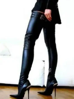 Black Thigh High Boots Women Sexy Boots Pointed Toe Stiletto Heel Over The Knee Boots