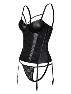 Black U-Neck Sexy Hook And Eye Buttons Corset For Women