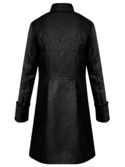 Black Vintage Coat Stand Collar Button Up Jacquard Middle Ages Overcoat Retro Costumes For Man