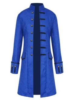 Black Vintage Coat Stand Collar Button Up Jacquard Middle Ages Overcoat Retro Costumes For Man