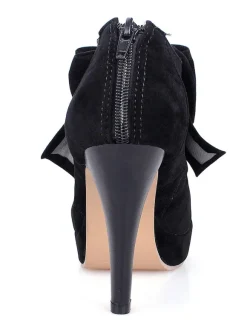 Black Vintage Heels Platform Round Toe Bowtie Mary Jane Heeled Pumps