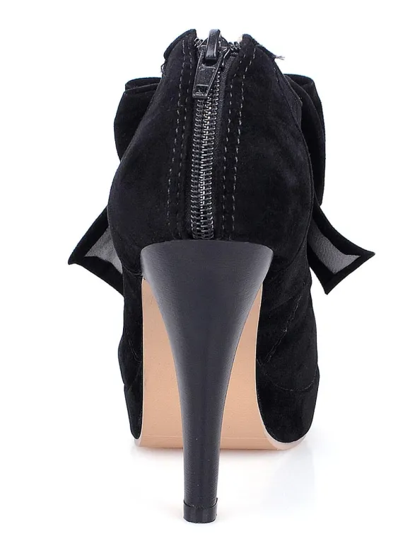 Black Vintage Heels Platform Round Toe Bowtie Mary Jane Heeled Pumps