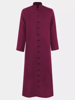 Black Vintage Retro Polyester Buttons Long Sleeves Medieval Monk's Robe Wizard's Uniform Priest's Church Clothing Burgundy
