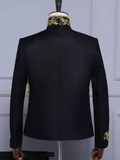 Black Vintage Set Middle Ages Buttons Fringe Long Sleeves Retro Costumes Set For Man