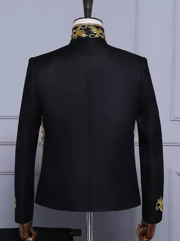 Black Vintage Set Middle Ages Buttons Fringe Long Sleeves Retro Costumes Set For Man