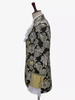 Black Vintage Set Middle Ages Buttons Jacquard Long Sleeves Retro Costumes Set For Man