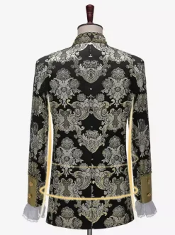 Black Vintage Set Middle Ages Buttons Jacquard Long Sleeves Retro Costumes Set For Man