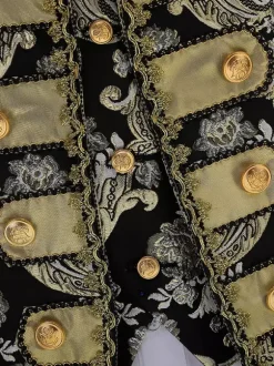 Black Vintage Set Middle Ages Buttons Jacquard Long Sleeves Retro Costumes Set For Man
