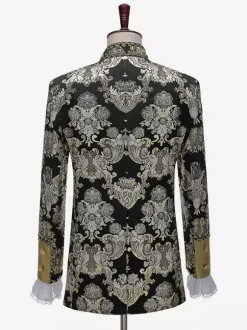Black Vintage Set Middle Ages Buttons Jacquard Long Sleeves Retro Costumes Set For Man