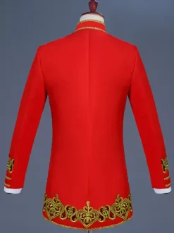Black Vintage Set Retro Applique Buttons Hearts Pattern Long Sleeves Polyester Overcoat Retro Costumes For Man