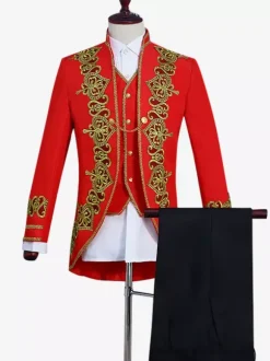Black Vintage Set Retro Applique Buttons Hearts Pattern Long Sleeves Polyester Overcoat Retro Costumes For Man