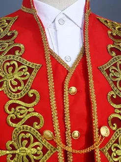 Black Vintage Set Retro Applique Buttons Hearts Pattern Long Sleeves Polyester Overcoat Retro Costumes For Man