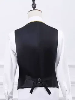 Black Vintage Set Retro Applique Buttons Hearts Pattern Long Sleeves Polyester Overcoat Retro Costumes For Man