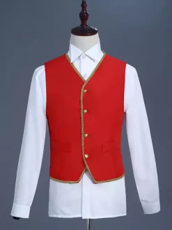 Black Vintage Set Retro Applique Buttons Hearts Pattern Long Sleeves Polyester Overcoat Retro Costumes For Man