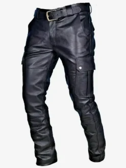 Black Vintage Skinny Retro PU Leather Retro Costumes For Man