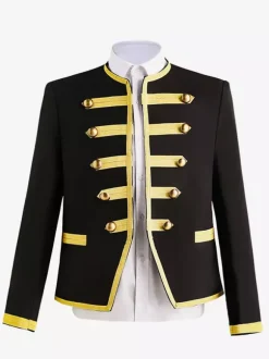 Black Vintage Top Euro-Style Buttons Color Block Long Sleeves Polyester Overcoat Retro Costumes For Man