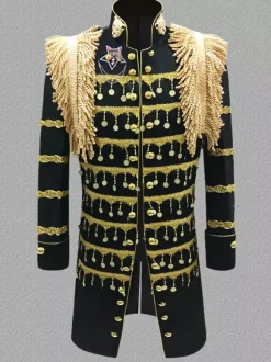 Black Vintage Top Euro-Style Fringe Slim Fit Long Sleeves Retro Costumes