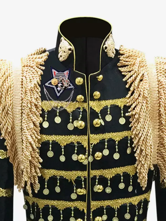 Black Vintage Top Euro-Style Fringe Slim Fit Long Sleeves Retro Costumes