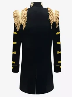 Black Vintage Top Euro-Style Fringe Slim Fit Long Sleeves Retro Costumes