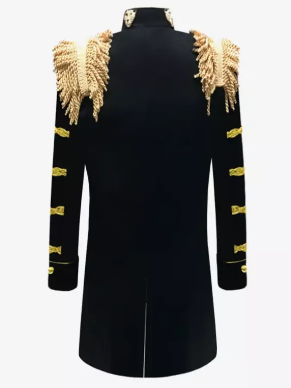 Black Vintage Top Euro-Style Fringe Slim Fit Long Sleeves Retro Costumes