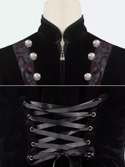 Black Vintage Top Punk Long Sleeves Velour Velour Clothes Retro Costumes For Man