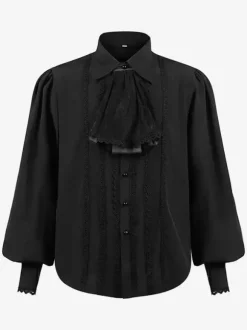 Black Vintage Top Renaissance Polyester Lace Long Sleeves Retro Costumes For Man