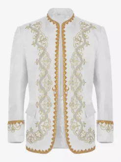 Black Vintage Top Retro Embroidered Long Sleeves Polyester Polyester Fiber Overcoat Retro Costumes For Man