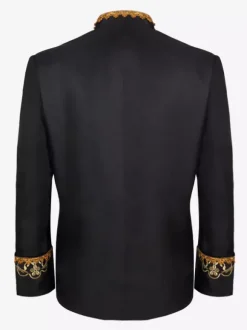 Black Vintage Top Retro Embroidered Long Sleeves Polyester Polyester Fiber Overcoat Retro Costumes For Man