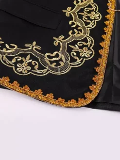 Black Vintage Top Retro Embroidered Long Sleeves Polyester Polyester Fiber Overcoat Retro Costumes For Man
