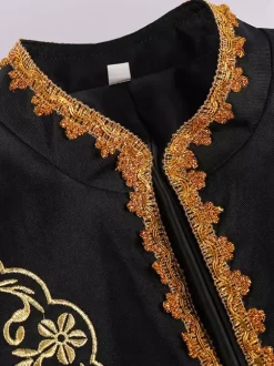 Black Vintage Top Retro Embroidered Long Sleeves Polyester Polyester Fiber Overcoat Retro Costumes For Man