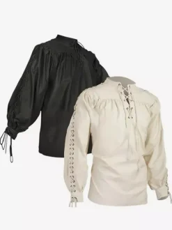 Black Vintage Top Retro Polyester Long Sleeves Retro Costumes For Man